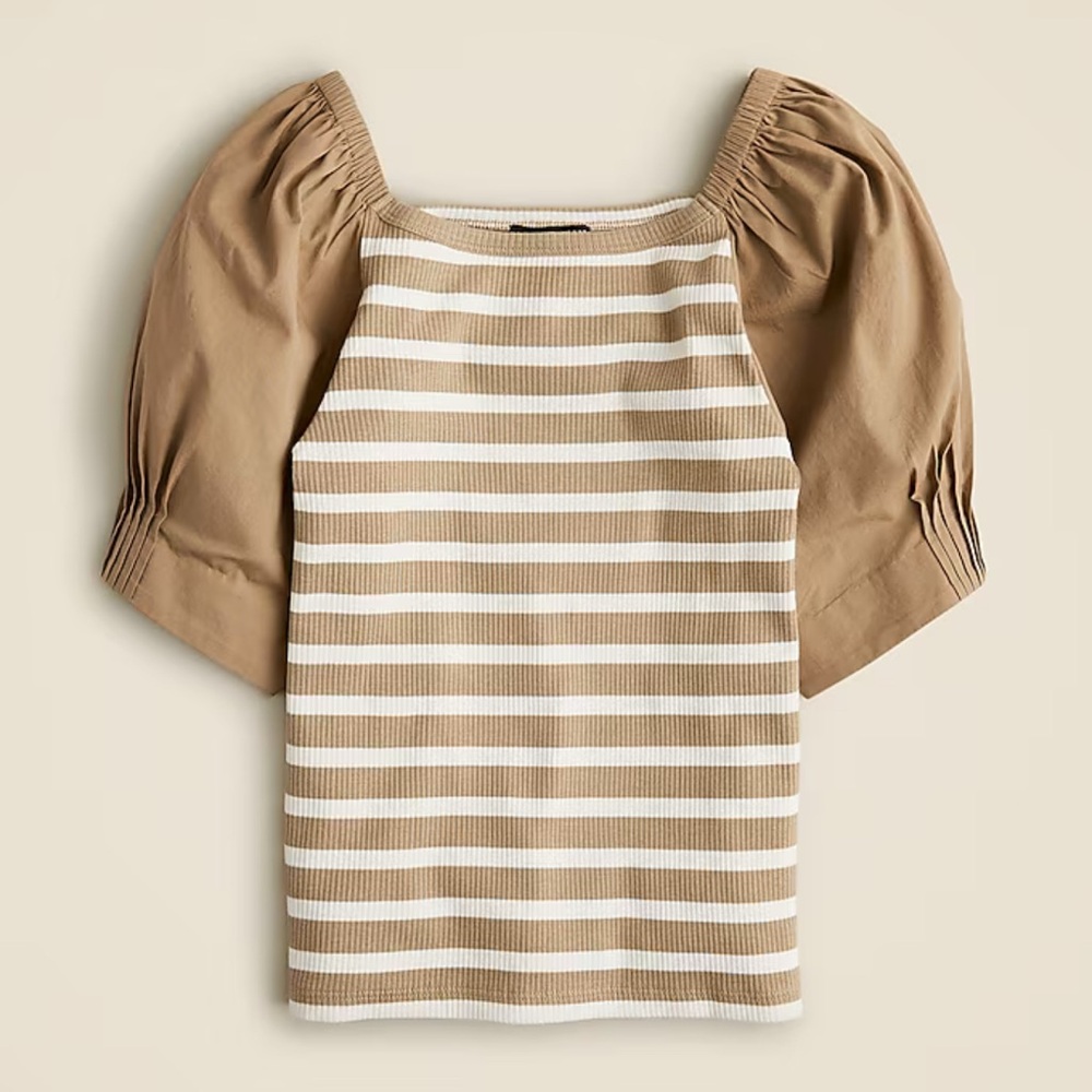 J. Crew Vintage Brown and White Puff Sleeve 
Top size small